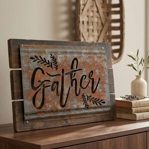 Gather Wood & Metal Wall Decor | Handmade | BNWT